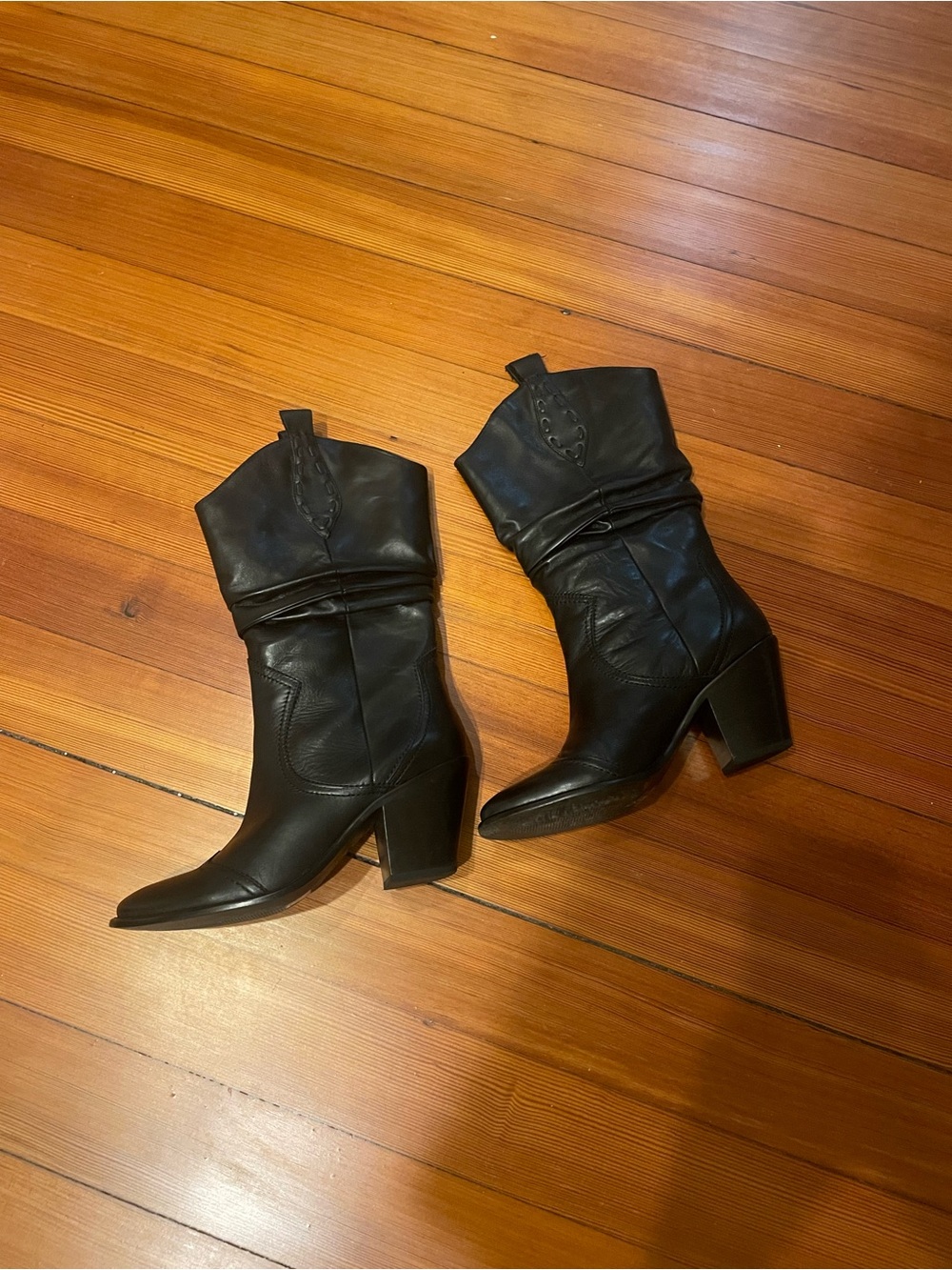 BCBG Generation Women's Black Mid-Calf Western Chunky Heel Boots Size 8M